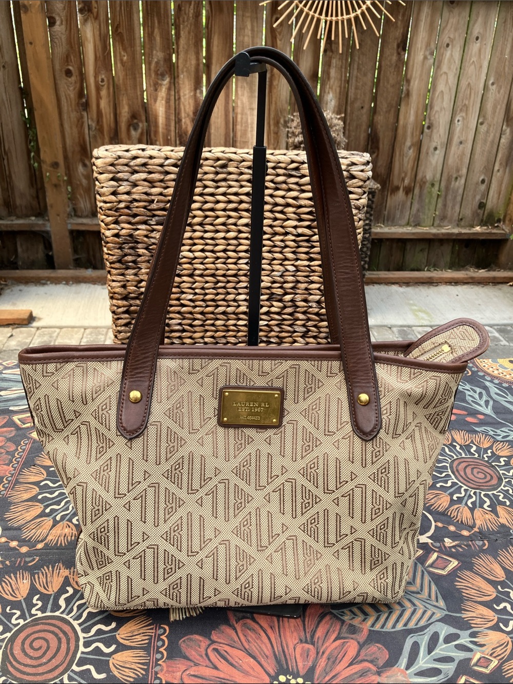 Vintage Ralph Lauren RL Est 1967 Monogram Brown Tan Handbag